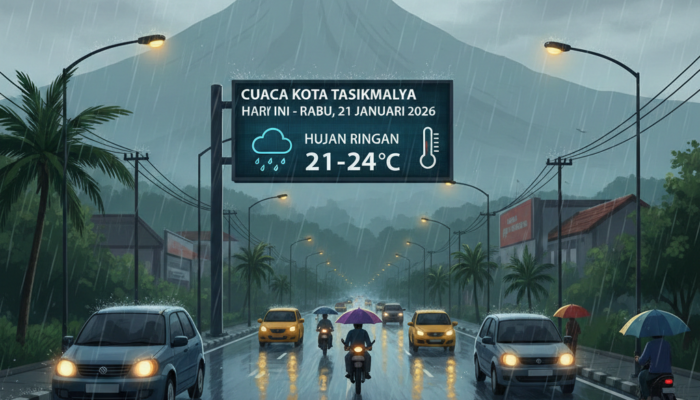 Prakiraan Cuaca Kota Tasikmalaya Hari Ini, Rabu 21 Januari 2026: Hujan Ringan, Suhu 20–24 Derajat
