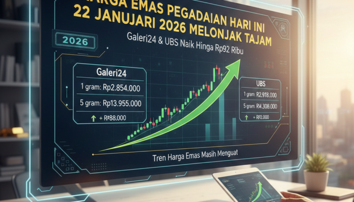 Harga Emas Hari Ini Kamis 22 Januari 2026 Melonjak Tajam, Galeri24 & UBS Naik Hingga Rp92 Ribu